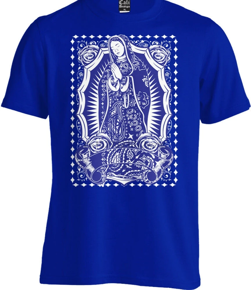 Virgin Mary голубая бандана Футболка с принтом Мексиканская Cholo Chicano Tattoo LA Art Tee |