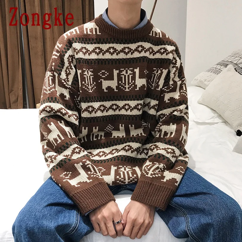 Zongke Harajuku зимний свитер мужской пальто пуловер и свитер для мужчин зимние мужские свитера для осень новая мужская одежда XXL