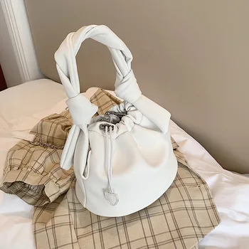 

Small PU Leather Crossbody Bags for Women New Solid Color Female Shoulder Handbags Casual Ladies' Drawstring Bucket Tote Bags