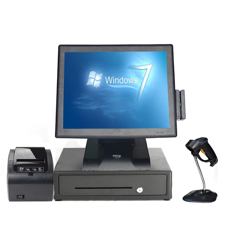 15 inch resistive touch screen POS system Pos terminal with Printer/cash drawer/scanner/VFD/MSR - Цвет: black