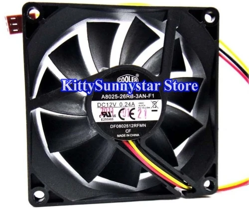 Cooler Master 8025 A8025-26RB-3AN-F1 DF0802512RFMN 12V 0.24A 3 провода контакта 8 см чехол вентилятор ЦП кулер