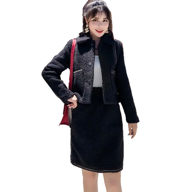 

Socialite Small Xiangfeng Slim Fit Temperament Suit 2020 Winter Woolen Coat Half Body Skirt Two-piece Set Chic Wind
