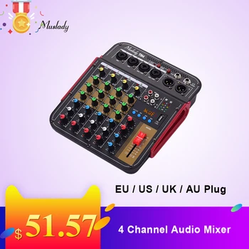 

Professional 4 Channel Mixing Console Studio Audio Mixer DJ Mixer Audio Amplifier Digital Mini Microphone Sound Mixer Sound Card