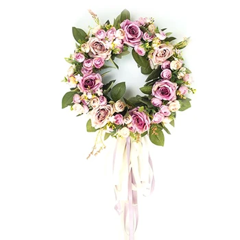 

AFBC Floral Artificial Rose Wreath Door Hanging Wall Window Decoration Wreath Holiday Festival Wedding Decor 32cm Purple