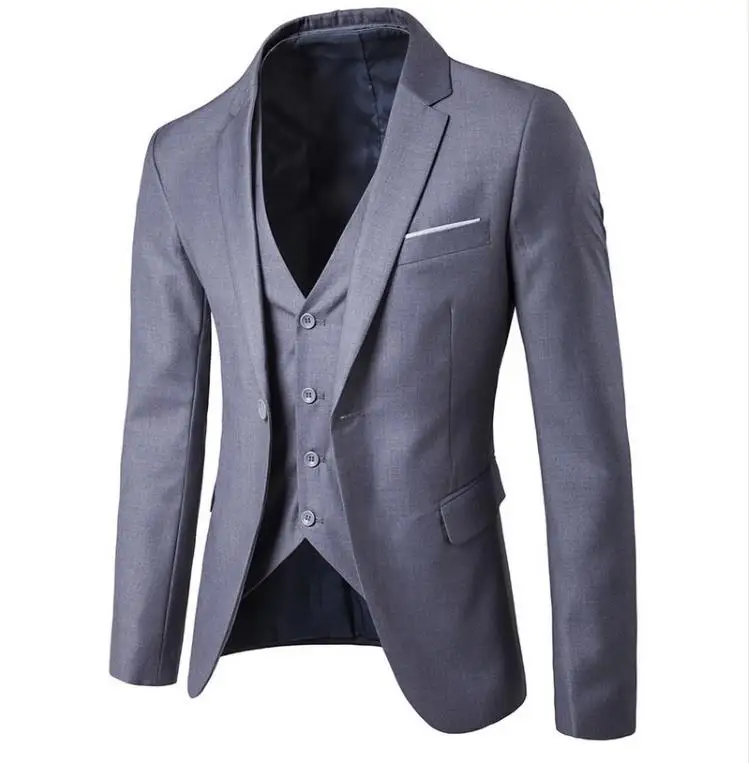 

3 Pieces Jacket+Pants+Vest)2019 Custom Slim Fit Wedding Suits For Men Fashion Solid Business Suit Set Casual Mens For Male Suits