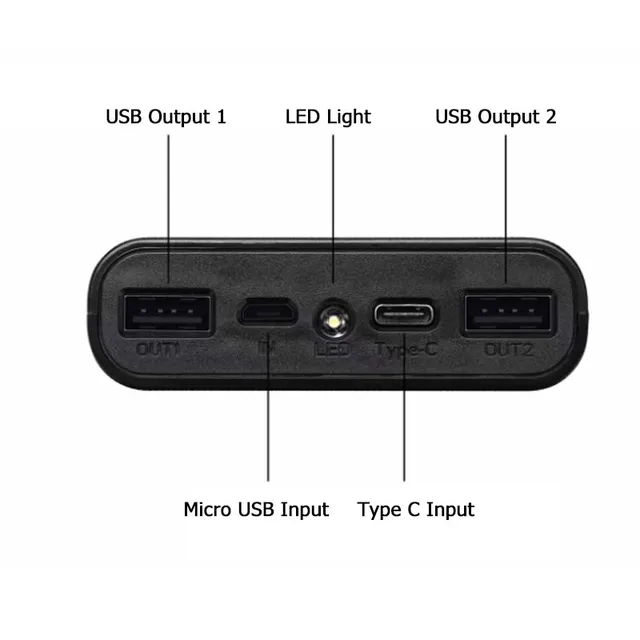 Micro Type C USB Ports DIY Powerbank Case 18650 Battery LED Light Charging Digital Display Power bank Kit Parts External Charger 1
