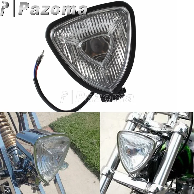 Передняя фара для мотоцикла черная прозрачная линза треугольная Harley Bobber Chopper Cafe