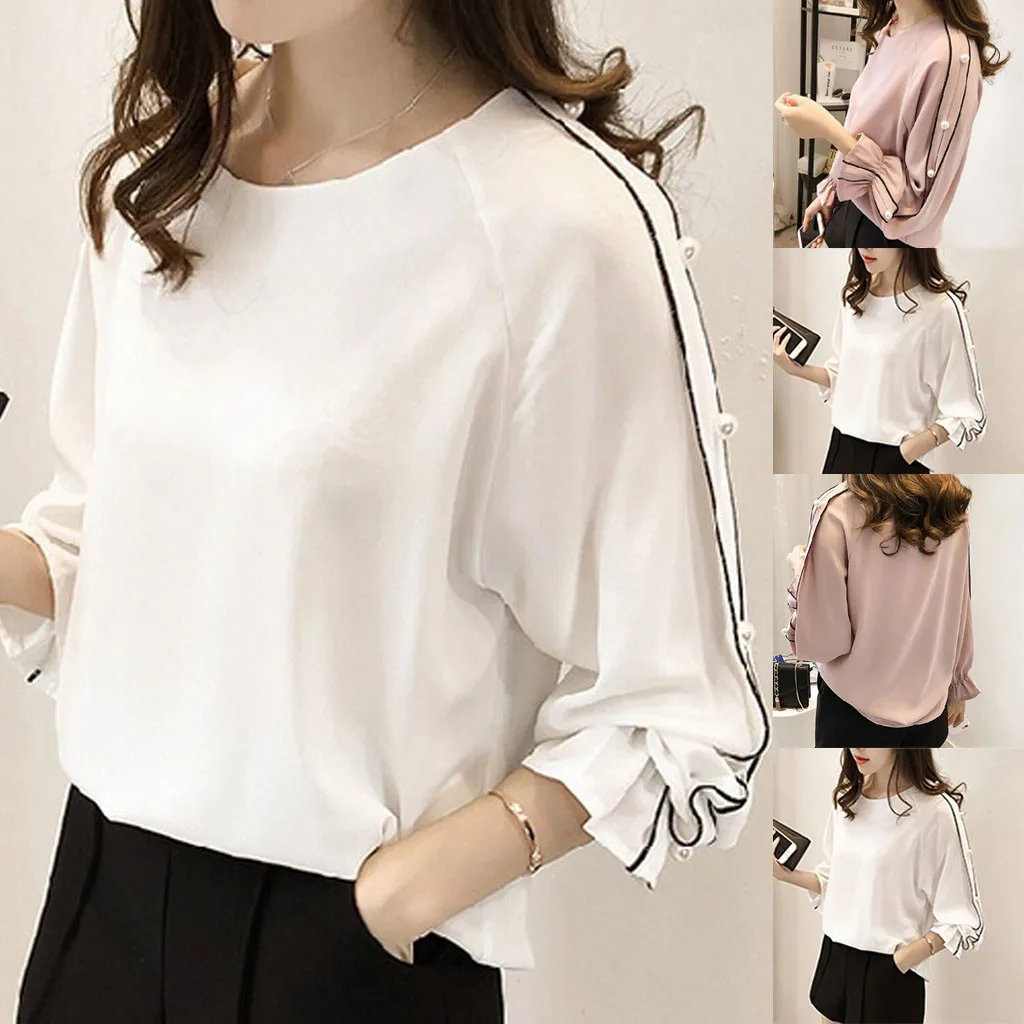 

Tshirt Women Fashion Casual Soild O-neck Long Flare Sleeve Large Size Tops T-shirt Poleras Camiseta Top Women Harajuku T Shirt