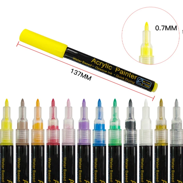 12 Colors Art Marker Pen Acrylic Paint Markers Set Water-Based 0.7