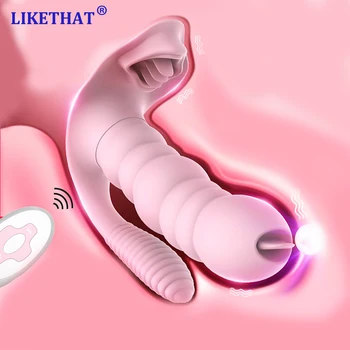 3 IN 1 Licking Sucking Vibrator Erotic 10 Mode Vibrating Anal Vagina Clitoris Stimulator Wearable Oral Tongue Sex Toys for Women 2