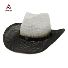 QIUBOSS Летние черные краски распыления Западные Ковбойские соломенные шляпы открытый широкий пляжный навес шляпа Панама солнцезащитная Кепка для мужчин и женщин