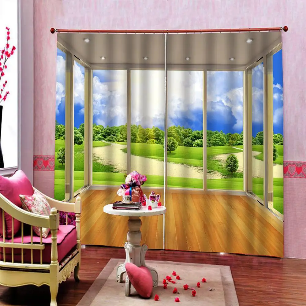 Customized size Nature Landscape Shower Curtain Country Scenery with Floral Grass Field Tree Idyllic Home Drapes Decor | Дом и сад