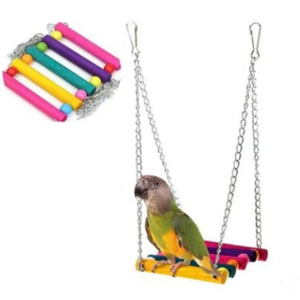 

Natural Wooden Parrots Swing Toy Birds Perch Hanging Playing Swings Cage With Colorful Beads Toys Pet Bird Supplies