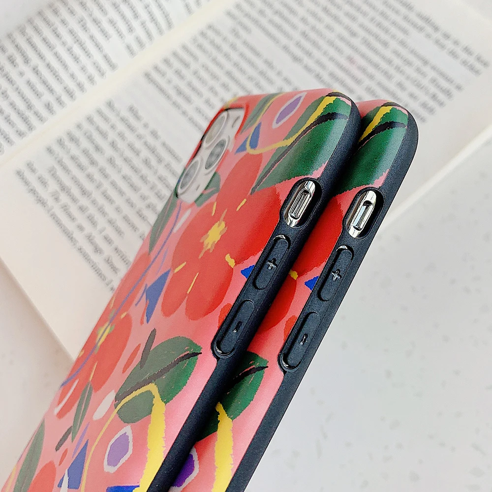 Цветной чехол для iPhone 11 Pro Max XR XS X 7 8 6 Plus с красными цветами мягкий матовый IMD полным