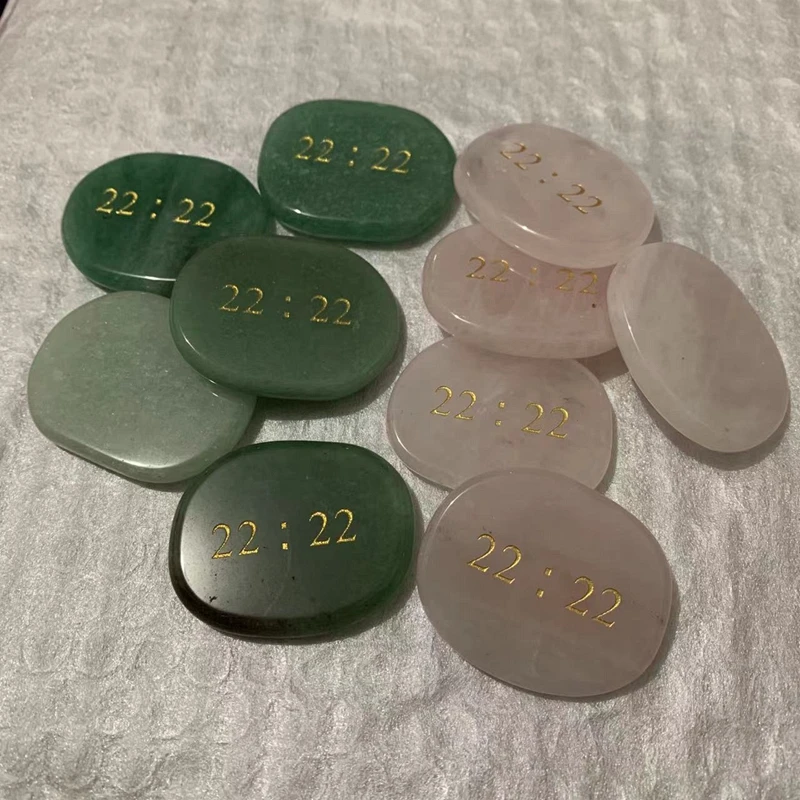 Natural Pink Rose Aventurine Palm Stone Carved Double 22 Lucky Number Palmstone Spiritual Healing Wish Stone Crystals Crafts 1pc 2