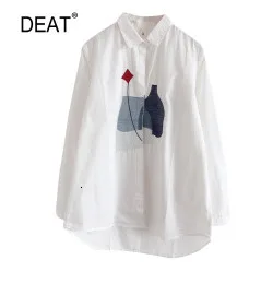 [DEAT] Women White Solid Color Oversized Blouse New Lapel Long Sleeve Loose Fit Shirt Fashion Tide Spring Autumn 2020 13F441