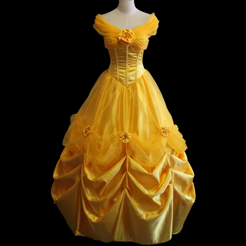 

Cartoon Movie Girl And Beast Cosplay Belle Costume Adult Women Elegant Dress With Gloves Fancy Halloween Ball Gown