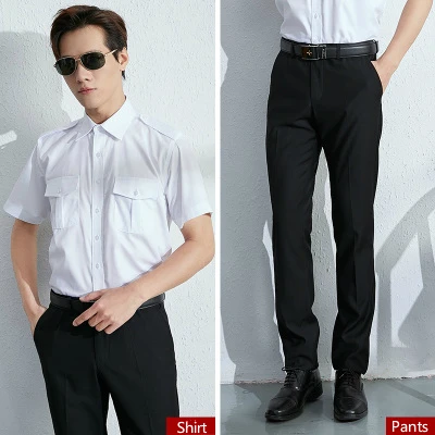 Short sleeve Set Для мужчин капитан Футболка с пилотом Униформа Мужской с длинным рукавом белые рубашки Комплект Высокое качество профессиональная Спецодежда Военная - Цвет: Short sleeve Set