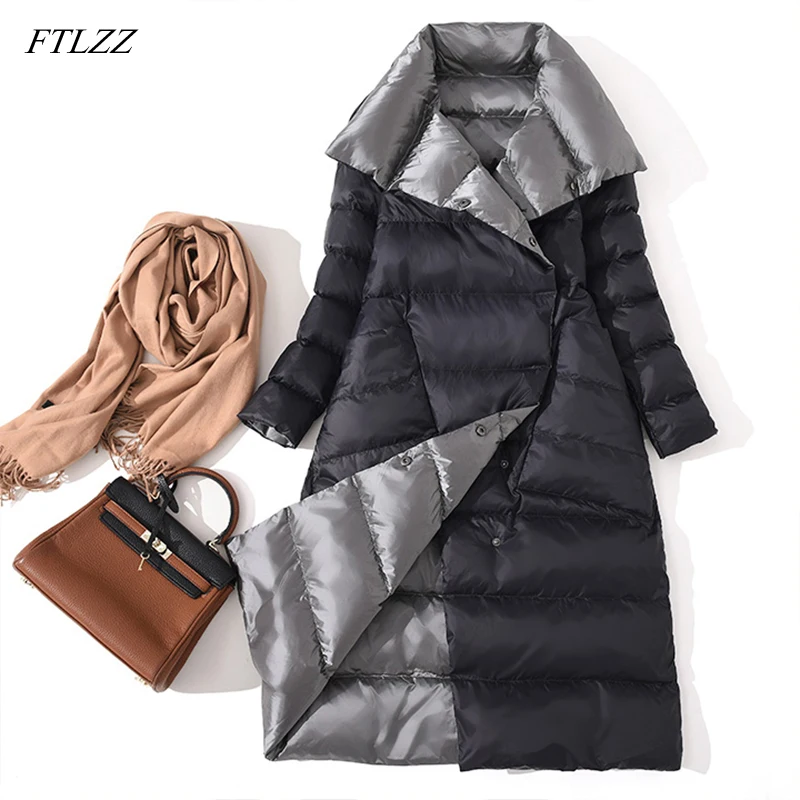 Coat Parkas Long-Jacket Double-Sided-Down Winter Women Snow-Outwear Warm FTLZZ New