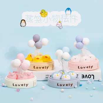 

Creative Combination Resin Animal Balloon Gift Ornaments Steamer Base Cute Penguin Duck Pig Rabbit Miniature Figurine Home Decor