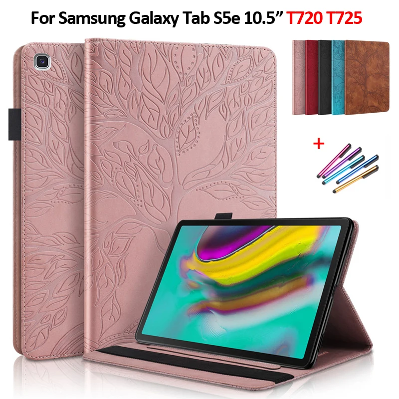 Etui for Samsung Galaxy Tab S5e Case 10 5 inch Emboss Tree Leather Flip Case for Samsung S5e Tablet Case Coque SM-T720 SM-T725-0