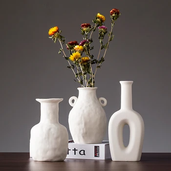 

Nordic Ceramic Vase Tabletop Dry Flower Vases Artware Figurine Plant Holder Ornaments Home Decoration Wedding Gift