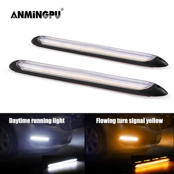 

ANMINGPU 1pair Universal LED DRL Sequential Turn Signal Yellow Bright White DRL LED Daytime Running Light for Car Headlights 12V
