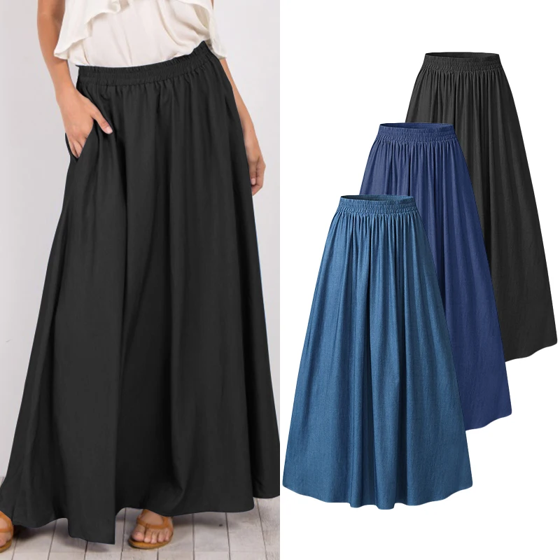 Модные синего джинсового цвета юбки женские повседневные платья Vestidos ZANZEA 2021