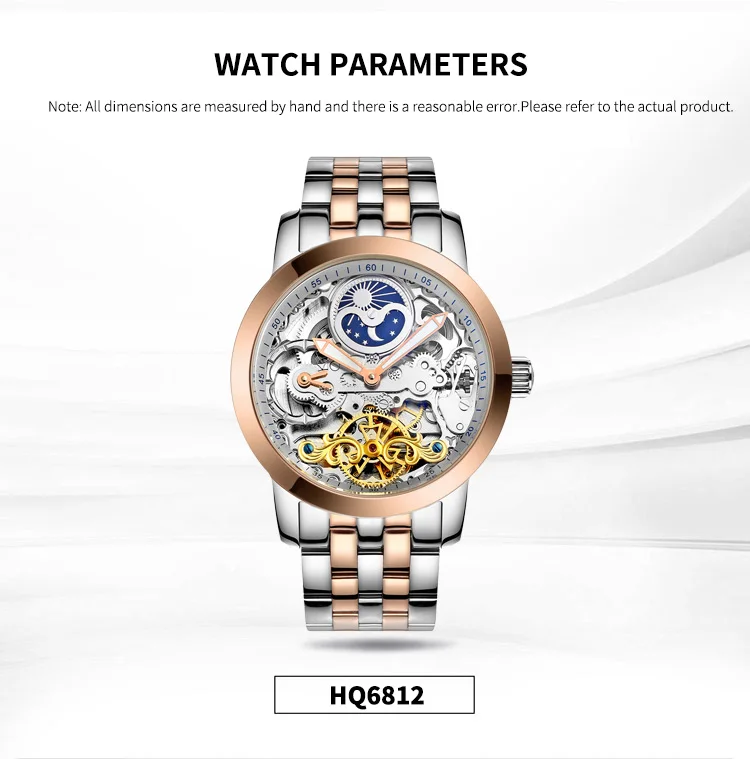 Новинка, HAIQIN, механические, Tourbillon, Moon Phase, водонепроницаемые часы, мужские, повседневные, бизнес, нержавеющая сталь, мужские часы, Reloj Hombre+ подарок