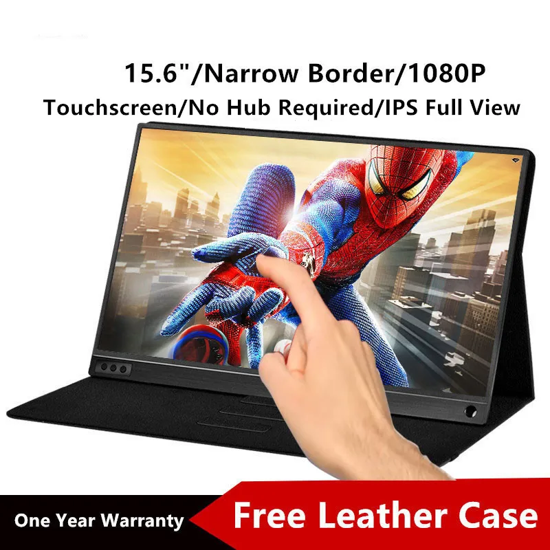 Black Touchscreen Сенсорный экран Портативный монитор 1920x1080 HD ips 15,6-дюймовый монитор игровой Дисплей для контроля уровня сахара в крови с кожаный чехол гнездо не требуется - Цвет: Black Touchscreen