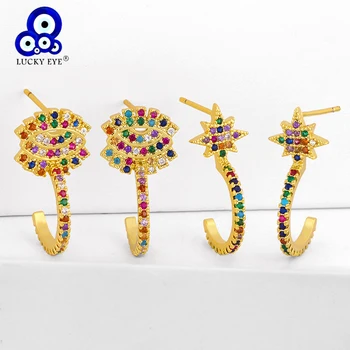 

Lucky Eye Colorful Zircon Turkish Evil Eye Stud Earrings Gold Color Copper Small Earrings for Women Girls Fashion Jewelry LE595