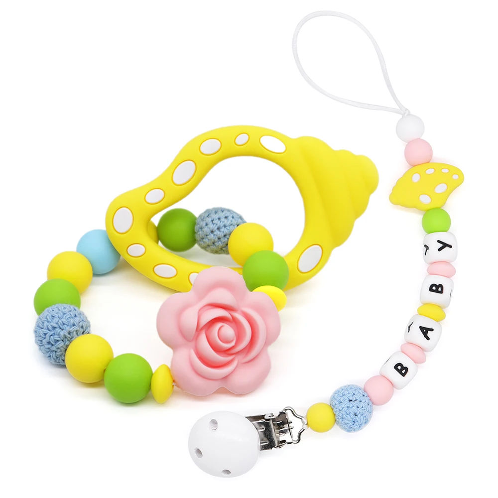

Yellow Conch Teether&Pacifier Clip For Baby Personalised Pacifier Clips Handmade DIY For Pacifier Chain Holder Baby Shower Gift