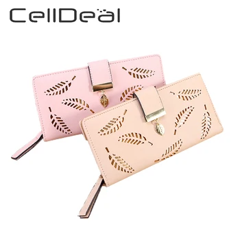 

PU Leather Fashion Women Wallets Coin Pocket Hasp Card Holder Money Bags Casual Long Ladies Clutch Phone Wallet Leaves Purse