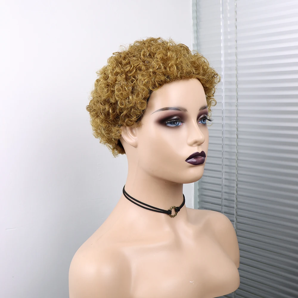 Short Curly Hair Wigs Pixie Cut Brazilian Human Hair For Black Women Natural Black 150% Density Glueless Afro Kinky Curly Wig