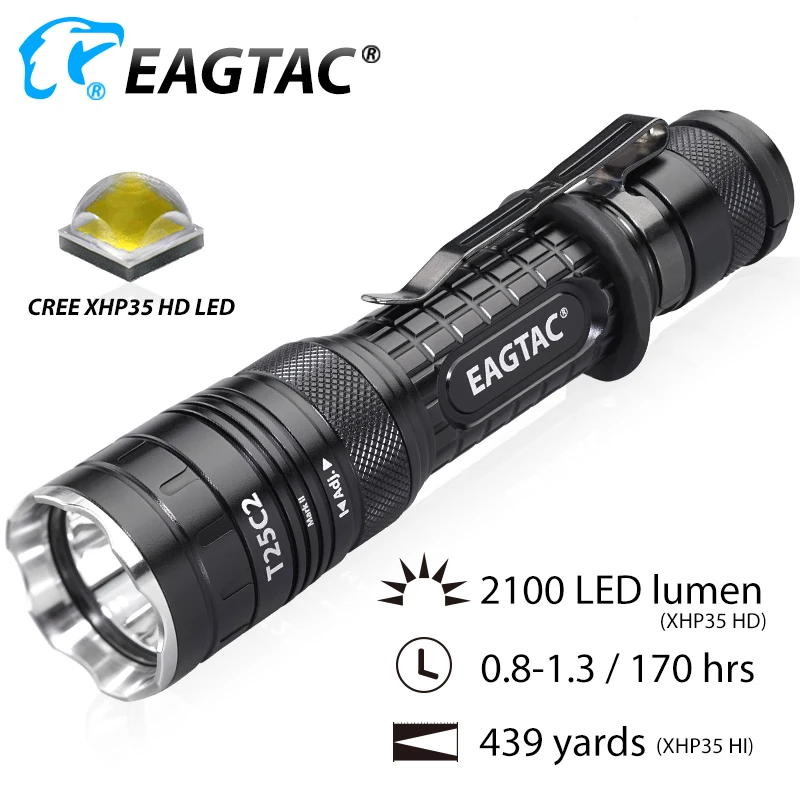 EAGTAC T25C2 Pro 2100 Lumens Tactical LED Flashlight FREE 18650 for Hunting Replaceable Module IR UV Green Red Torch Multi Mode