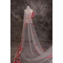 4,7 м, однослойная Женская Длинная свадебная вуаль из тюля со шлейфом, искусственная ломбер, красные лепестки роз, украшение, обрезанная свадебная вуаль