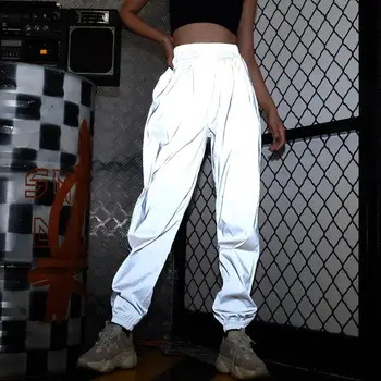 

2020 high waist pants women joggers fashion Reflective Pants streetwear Trousers women Hip Hop Sweatpant korean sweat pants punk