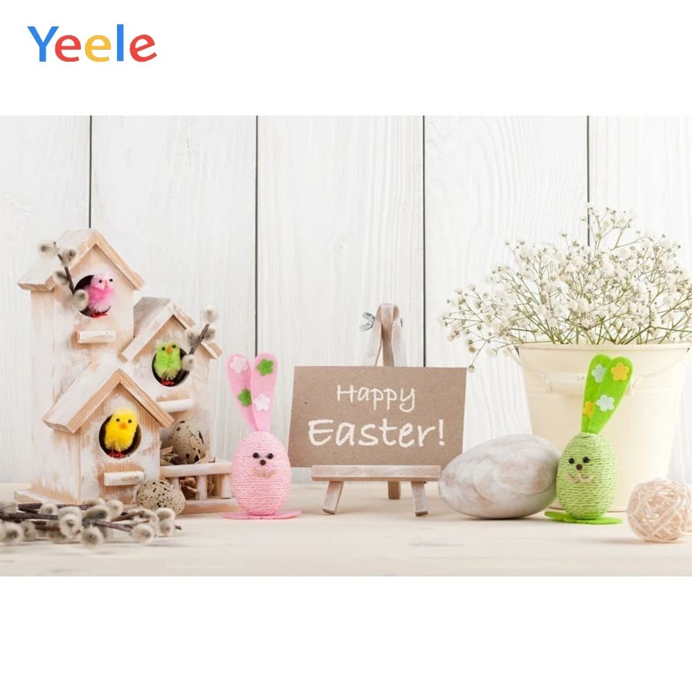 

Spring Easter Rabbit Birdhouse Wood Board Floor Baby Shower Birthday Vinyl Backdrop Photography Background For Photo Studio Prop