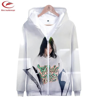 

Billie Eilish Hoodies and Sweatshirts Women's New 3D Casual Zipper Hoodies Billie Eilish 2019 Women's Fashion Plus Size Clothes