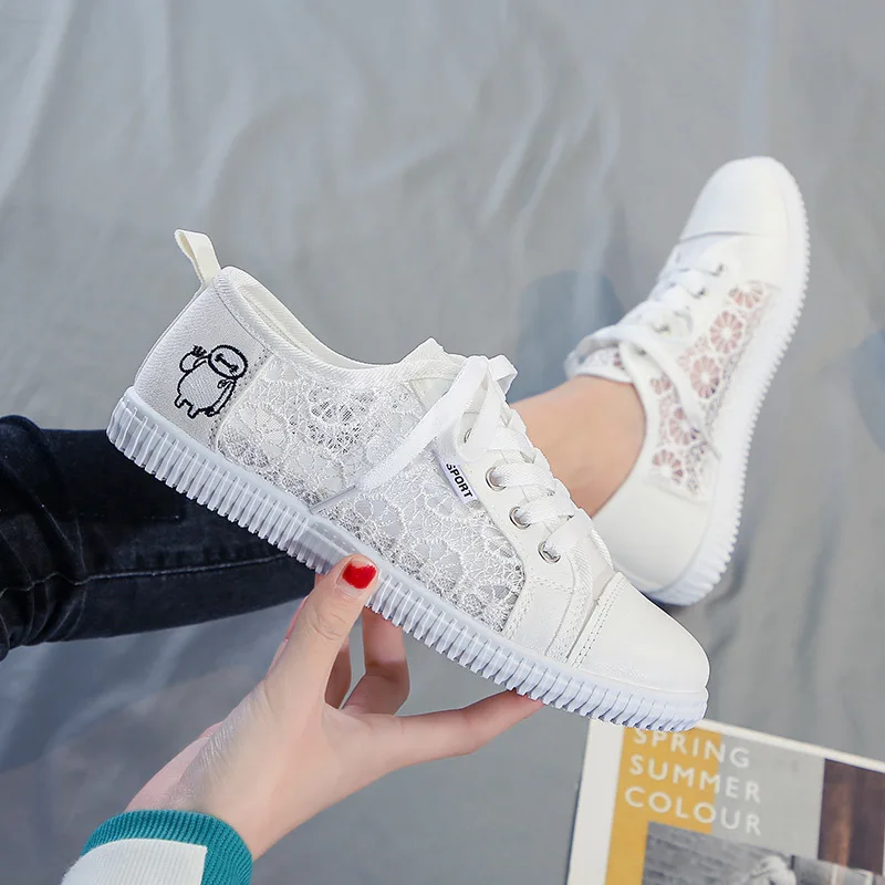 Sports Shoes Women Breathable Sneakers White Lace Shoes For Basket Femme Ultralight Woman Vulcanize Casual Sneaker B1460