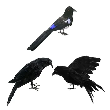 

3pcs Simulation Birds Artificial Realistic Raven Garden Figurines Fake Birds
