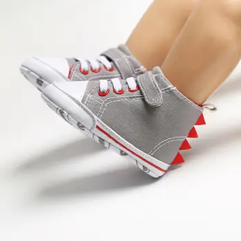

Cute Newborn Kids Canvas Dinosaur Design Sneakers Baby Boys Soft Sole Crib Shoes Prewalkers Casual Shoes