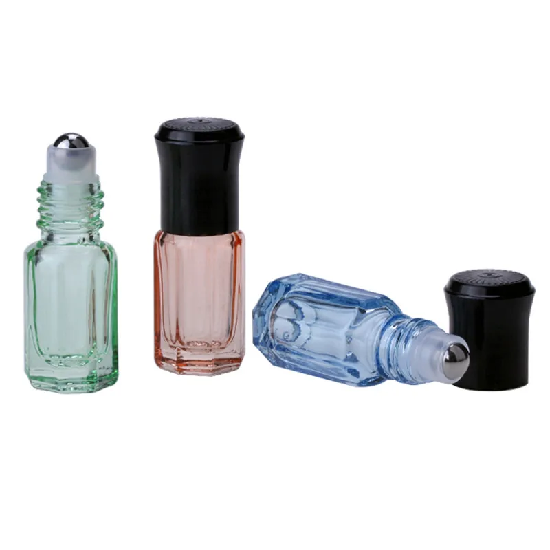 Wholesale 3ml Empty Essential Oil Bottles With Ball Octangle Glass Transparent Rall-on Bottle Perfum Makeup Refillable Container