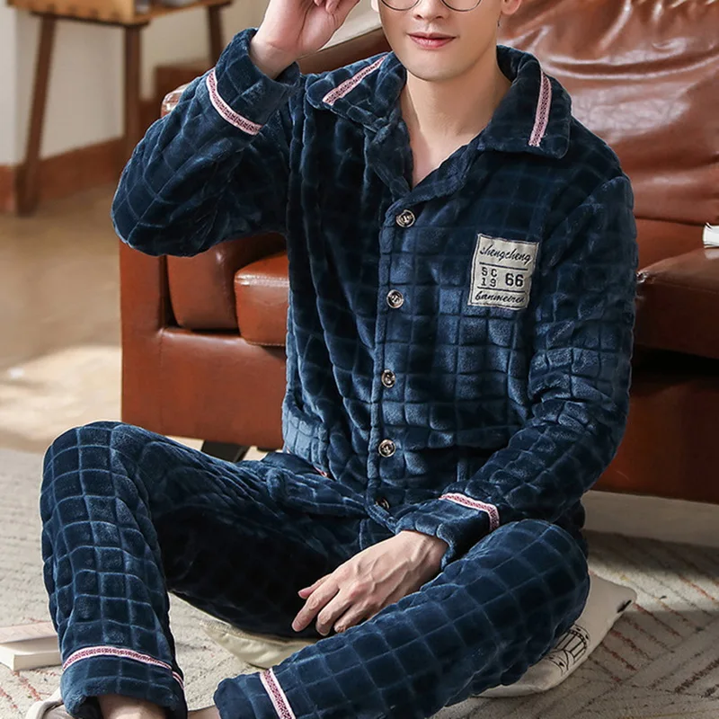 

Laamei Winter Thicken Warm Soft Flannel Pajamas Sets Men Night Pijamas Male Long Sleeve Pyjamas Sleepwear Suit Casual Homewear