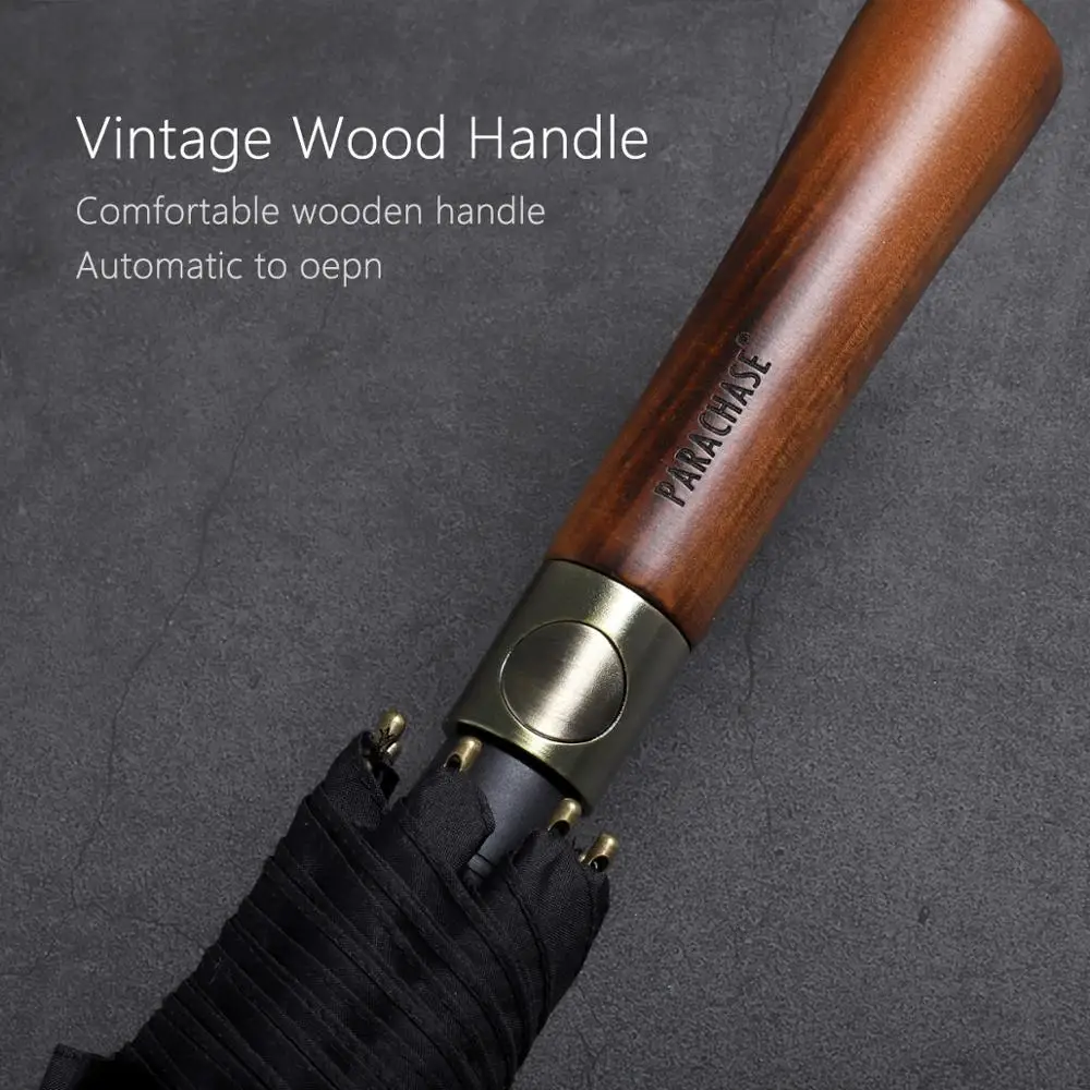 Najtaniej Parachase duży parasol mężczyźni kobiety deszcz dwuwarstwowy wiatroszczelny 8 żeber drewniany parasol z długą rączką automatyczny mocny Guarda Chuva