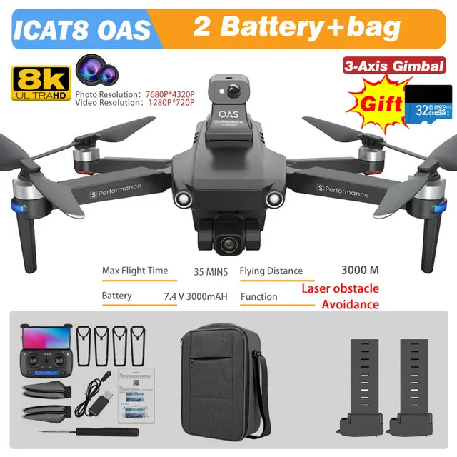 MFM 3-Axis EIS Camera Drone GPS 8K 35min 360° Obstacle Avoidance Professional 5G FPV 1.5Km Long Distance Brushless Icat8 Dron 4K OAS 8K 2B Bag BL TF