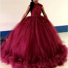 Африканское бордовое вечернее платье пышные платья с рукавами-крылышками и цветами с рюшами, для выпускного бала Вечерние Платья, милое 16 платье vestidos de 15 anos