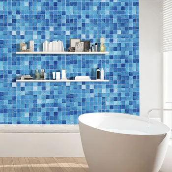 Kitchen Oil Proof Blue Square Wallpaper Self adhesive Bathroom Bathroom Stickers Protection Home Wall Stickers