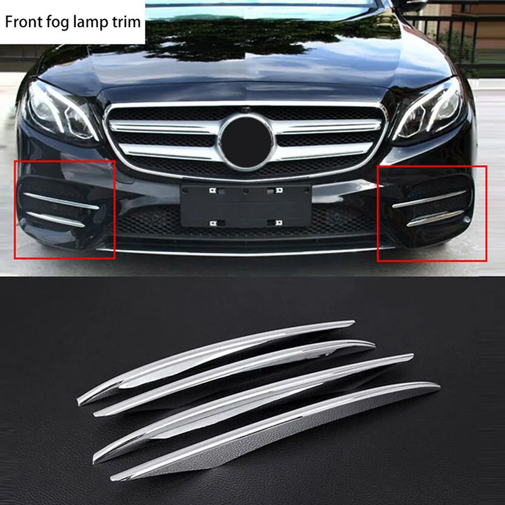 

4 Pcs ABS Chrome Front Fog Lamp Trim Cover For Mercedes-Benz Grade E W213 E200 E300L 2016-2017 Car Accessories