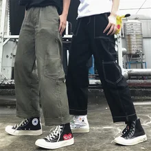 Унисекс ins бренд корейская мода мужская одежда harajuku стиль ulzzang свободные высокие прямые брюки весна осень ropa de hombre горячая распродажа